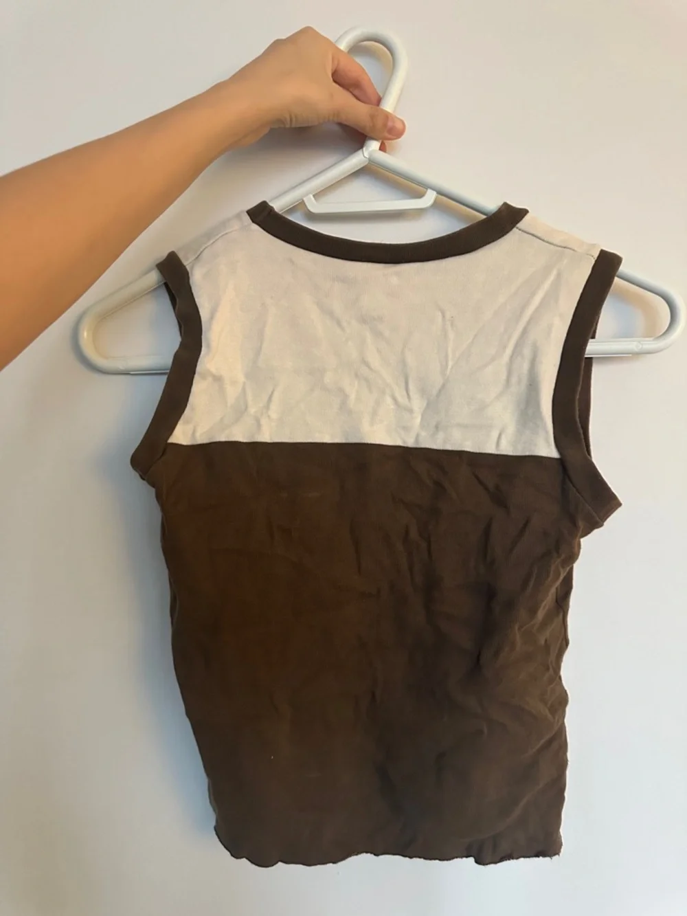 Brandy Melville Brown and Cream V-Neck Colorblock Tank - Picture 2 of 3